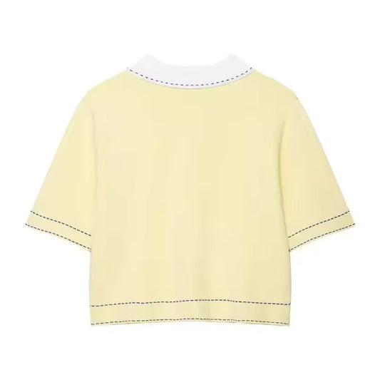 Contrast Collar Button-Up Knit Top
